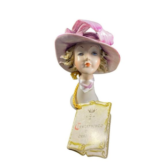 Cesare Villari Capodimonte Figurine Rare Pretty Woman Wearing Hat With COA Italy